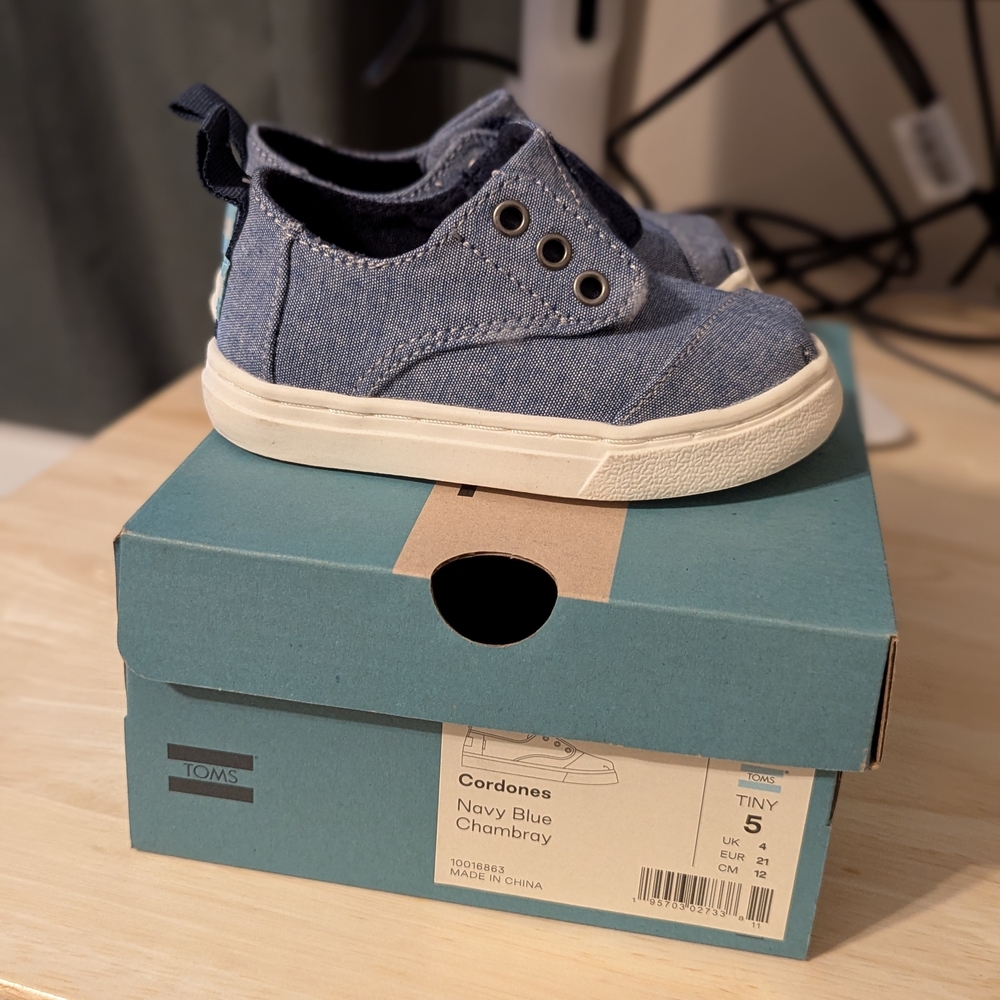 TOMS Kids Navy Blue Chambray Shoes